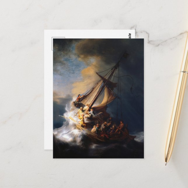 Christus im Sturm am Meer von Galiläa Postkarte (Vorderseite/Rückseite Beispiel)