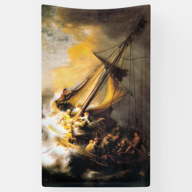 Christus im Sturm am Meer von Galiläa- Rembrandt Banner (Vertikal)
