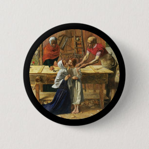 Christus in der Tischler-dem Geschäft seines Button
