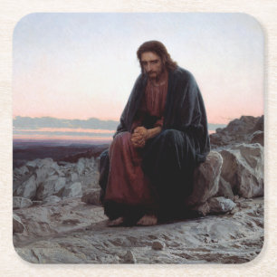 Christus in der Wildnis, Ivan Kramskoi Rechteckiger Pappuntersetzer