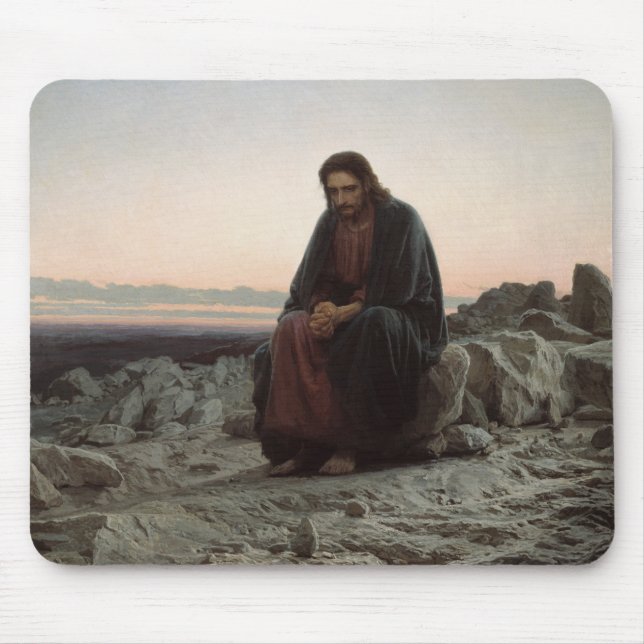 Christus in der Wildnis (von Ivan Kramskoi) Mousepad (Vorne)