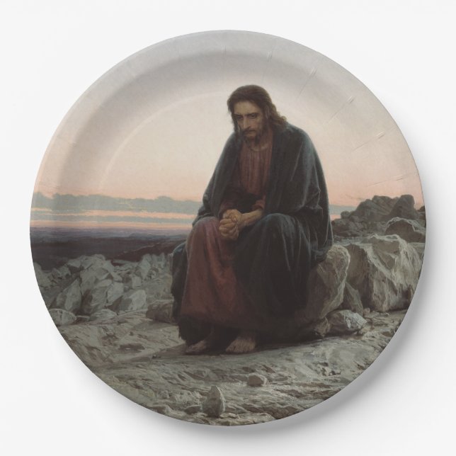 Christus in der Wildnis (von Ivan Kramskoi) Pappteller (Vorderseite)