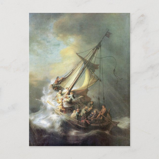 Christus in einem Sturm am Meer von Galiläa-Rembra Postkarte (Vorderseite)