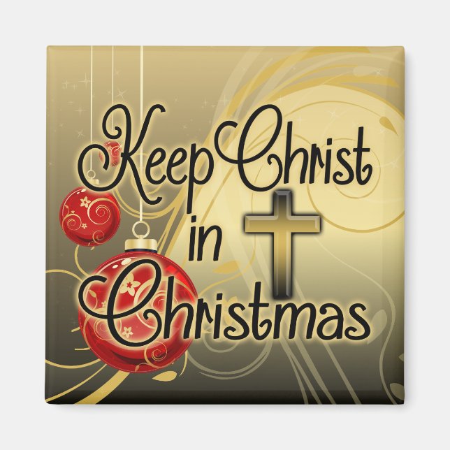 Christus in Weihnachten behalten, Gold/Rot Christl Magnet (Vorne)