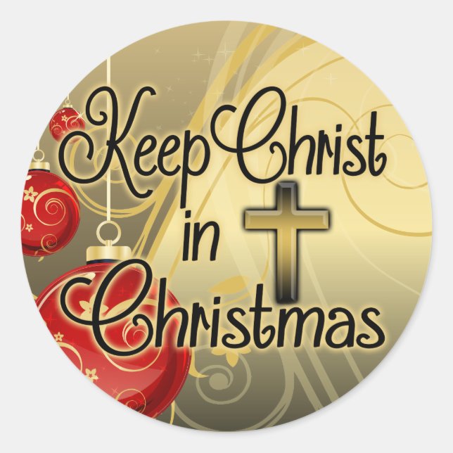Christus in Weihnachten behalten, Gold/Rot Christl Runder Aufkleber (Vorderseite)