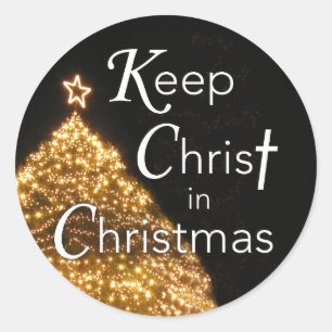 Christus in Weihnachts-Sticker w Tree behalten, Ru Runder Aufkleber