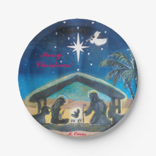 Christus in Weihnachts-Tellern behalten Pappteller