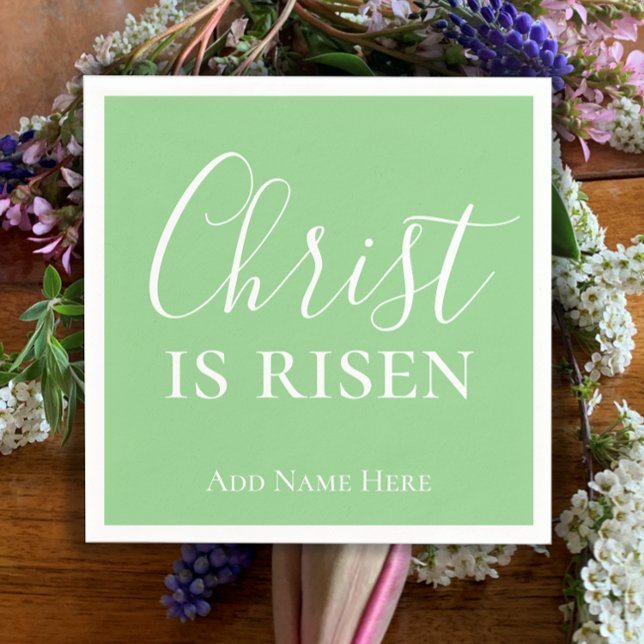 Christus ist ein Christliches  Osterfest für den M Serviette (Christ is risen personalized modern script napkins. Christian Easter napkins mint green simple faith)