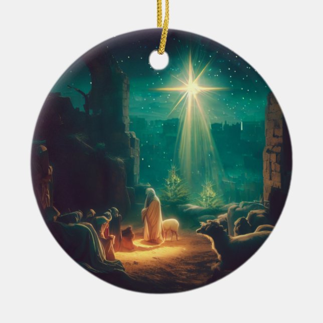 Christus ist geboren! Bethlehem-Szene Keramik Ornament (Vorne)