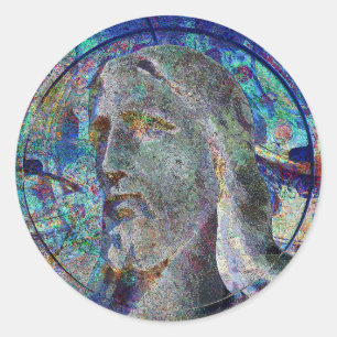 Christus mit Halo-Buntglas-Aufkleber Runder Aufkleber