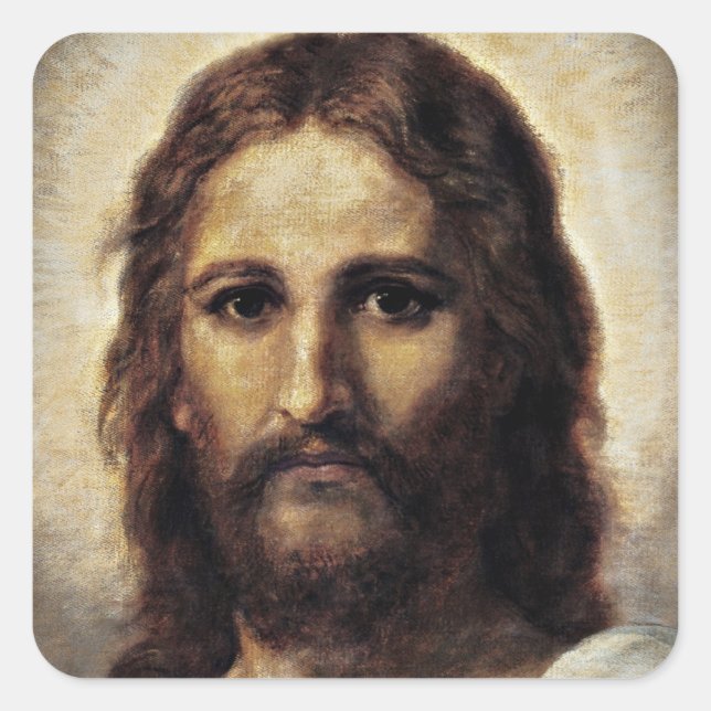 Christus mit mitfühlenden Augen Quadratischer Aufkleber (Vorderseite)