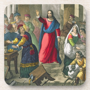 Christus reinigt den Tempel, von einem Bibel Getränkeuntersetzer