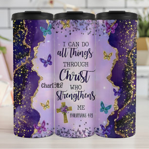 Christus stärkt: Schmetterlinge und Gold Thermosbecher
