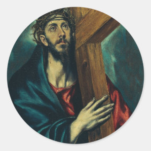 Christus trägt das Kreuz von El Greco Runder Aufkleber