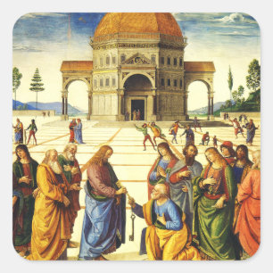 Christus übergibt die Schlüssel an den Heiligen Pe Quadratischer Aufkleber