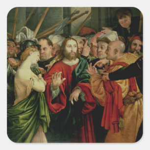 Christus und der Frau eingelassene Ehebruch 2 Quadratischer Aufkleber