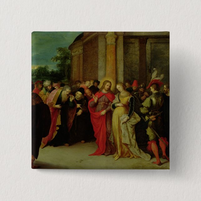 Christus und der Frau eingelassene Ehebruch Button (Vorderseite)