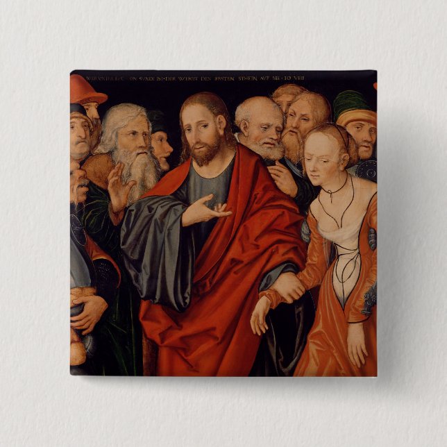 Christus und der Frau eingelassene Ehebruch Button (Vorderseite)