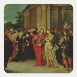 Christus und der Frau eingelassene Ehebruch Quadratischer Aufkleber