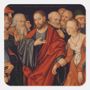 Christus und die Frau im Erwachsenenalter Quadratischer Aufkleber