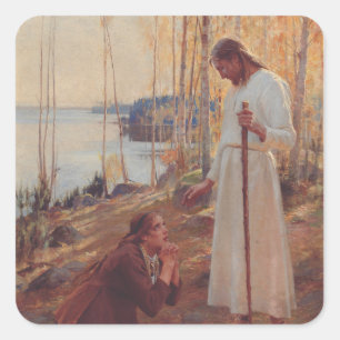 Christus und Maria Magdalena von Albert Edelf Quadratischer Aufkleber