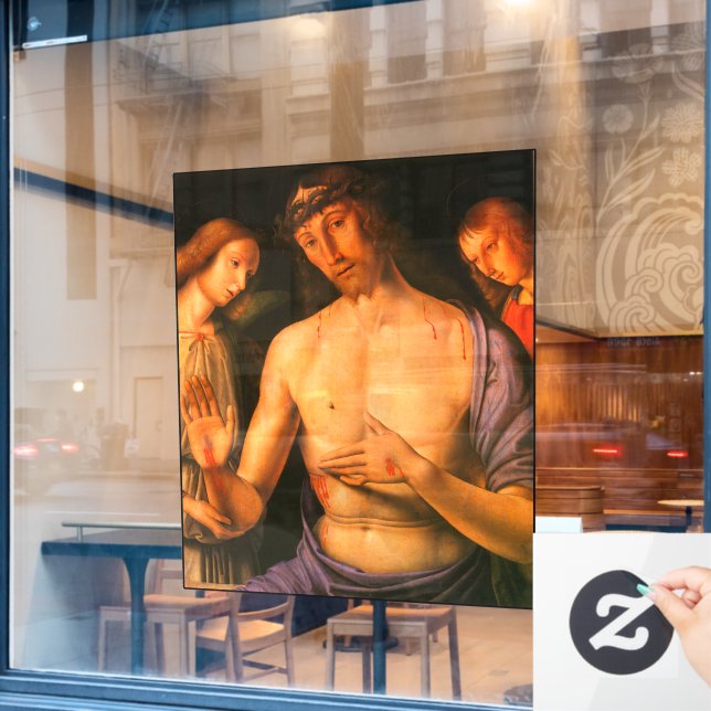 Christus unterstützt von zwei Engeln Giovanni Sant Fensteraufkleber (Café-Fenster)