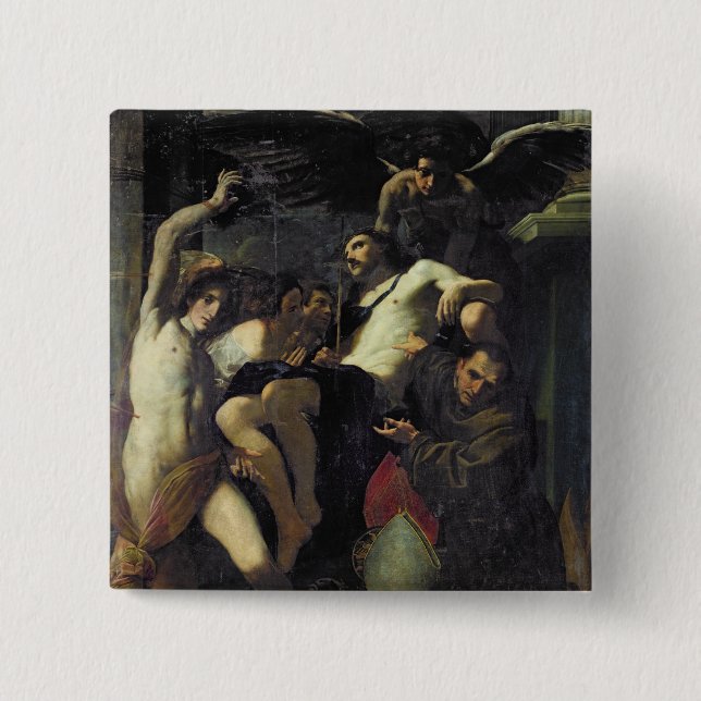 Christus verehrte durch Engel, St. Sebastian Button (Vorderseite)