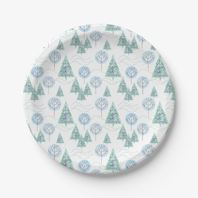Christwald, Weihnachtsbäume, Bäume, Schnee Pappteller (Vorderseite)
