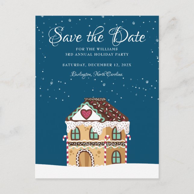 Chritsmas Family Party Save the Date Lebkuchen Ankündigungspostkarte (Vorderseite)