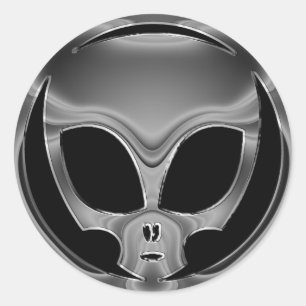 CHROM-ALIEN-KOPF RUNDER AUFKLEBER