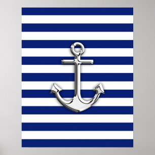 Chrom-Anker auf Marine-Streifen Poster
