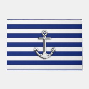 Chrom-Anker auf Seemarine-blaue Streifen-Druck Fußmatte