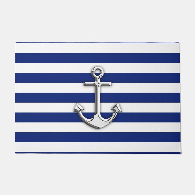 Chrom-Anker auf Seemarine-blaue Streifen-Druck Fußmatte (Vorderseite)