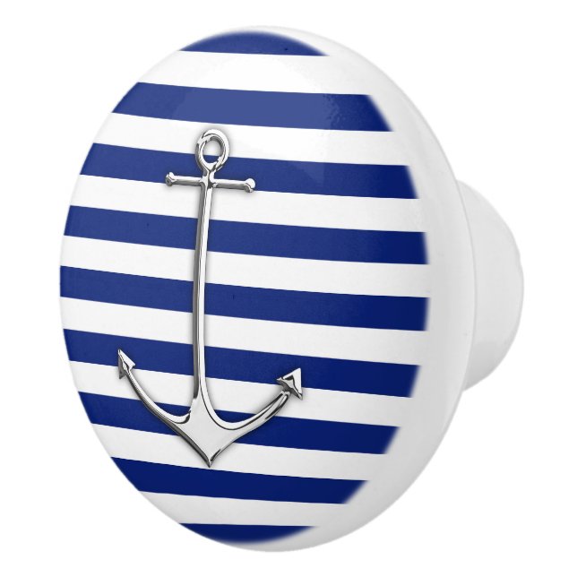 Chrom-Anker auf Seemarine-blaue Streifen-Druck Keramikknauf (Rechts)