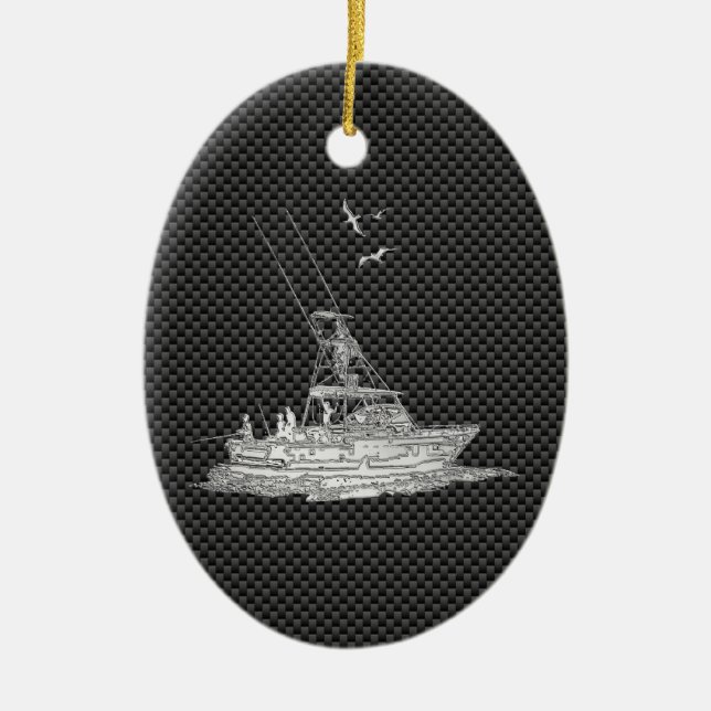 Chrom-Art-Fischerboot auf Kohlenstoff-Faser Keramikornament (Vorne)