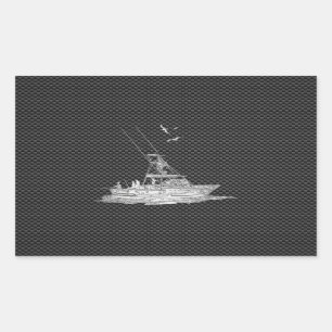 Chrom-Art-Fischerboot auf Kohlenstoff-Faser Rechteckiger Aufkleber