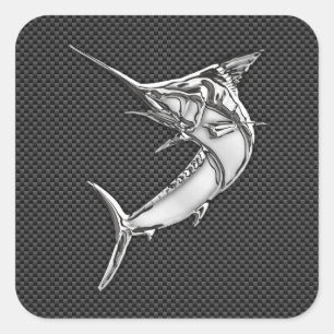 Chrom-Art-Speerfisch auf Kohlenstoff-Faser Quadratischer Aufkleber
