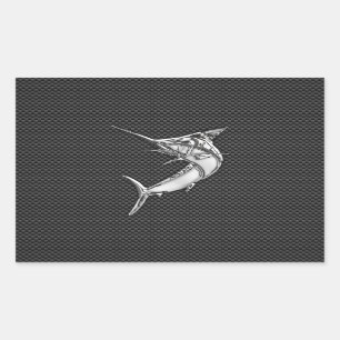 Chrom-Art-Speerfisch auf Kohlenstoff-Faser Rechteckiger Aufkleber