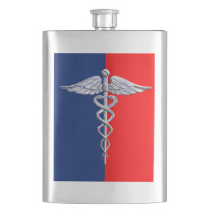 Chrom-Artcaduceus-medizinische Symbol-Liga Flachmann