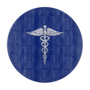 Chrom-Artcaduceus-medizinisches Symbol auf Schneidebrett