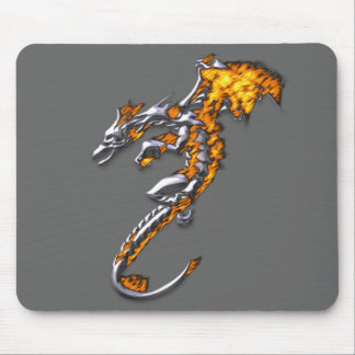 Chrom-Drache mit Flammen Mousepad