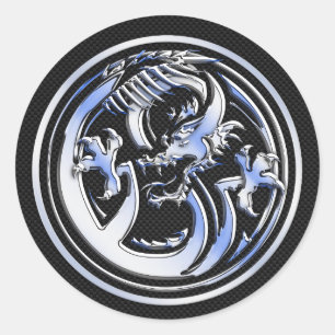 Chrom-Drache-Wappen-dunkler Runder Aufkleber