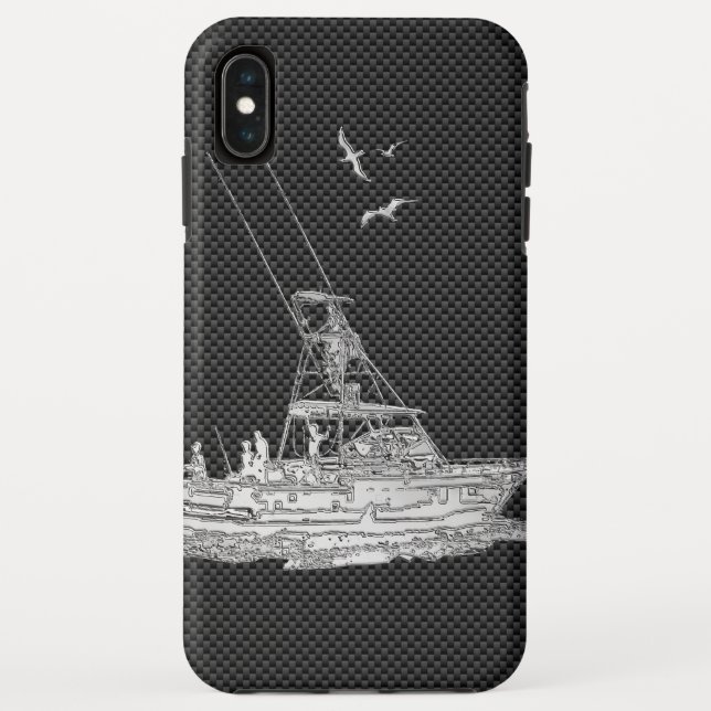 Chrom-Fischerboot auf Kohlenstoff-Faser-Dekor Case-Mate iPhone Hülle (Rückseite)