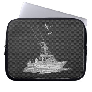 Chrom-Fischereiboot auf Dekor aus Kohlenstofffaser Laptopschutzhülle