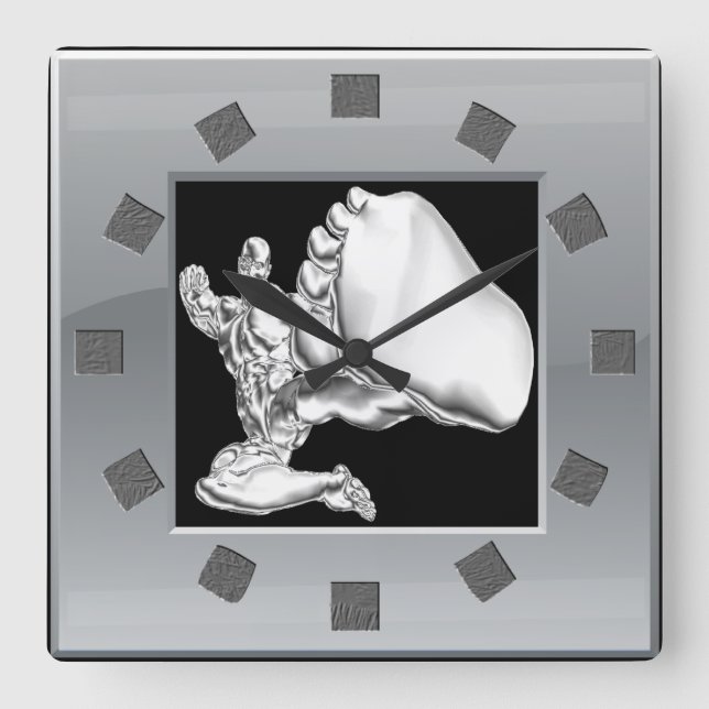 Chrom-Kämpfer-Wanduhr Quadratische Wanduhr (Vorderseite)