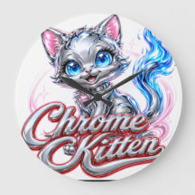 Chrom-Kätzchen-Wanduhr-Acryl