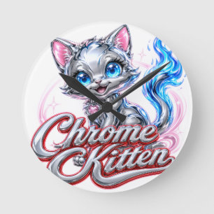 Chrom-Katzen-Wanduhr Runde Wanduhr