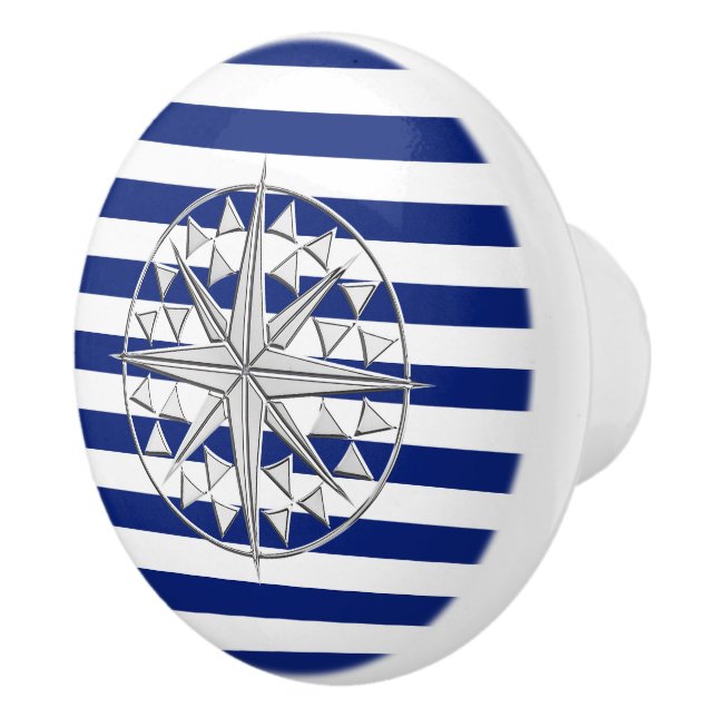 Chrom-Kompass auf Seemarine-blaue Streifen-Druck Keramikknauf (Rechts)