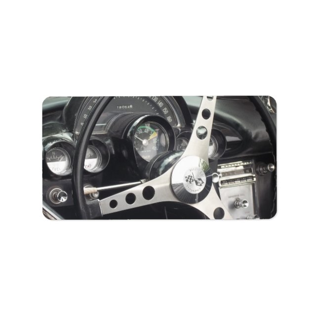 Chrom Lenkrad und schwarze Waagen Korvette Adressaufkleber (Vorne)