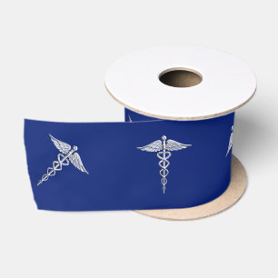 Chrom mag Caduceus-medizinisches Symbol auf Satinband